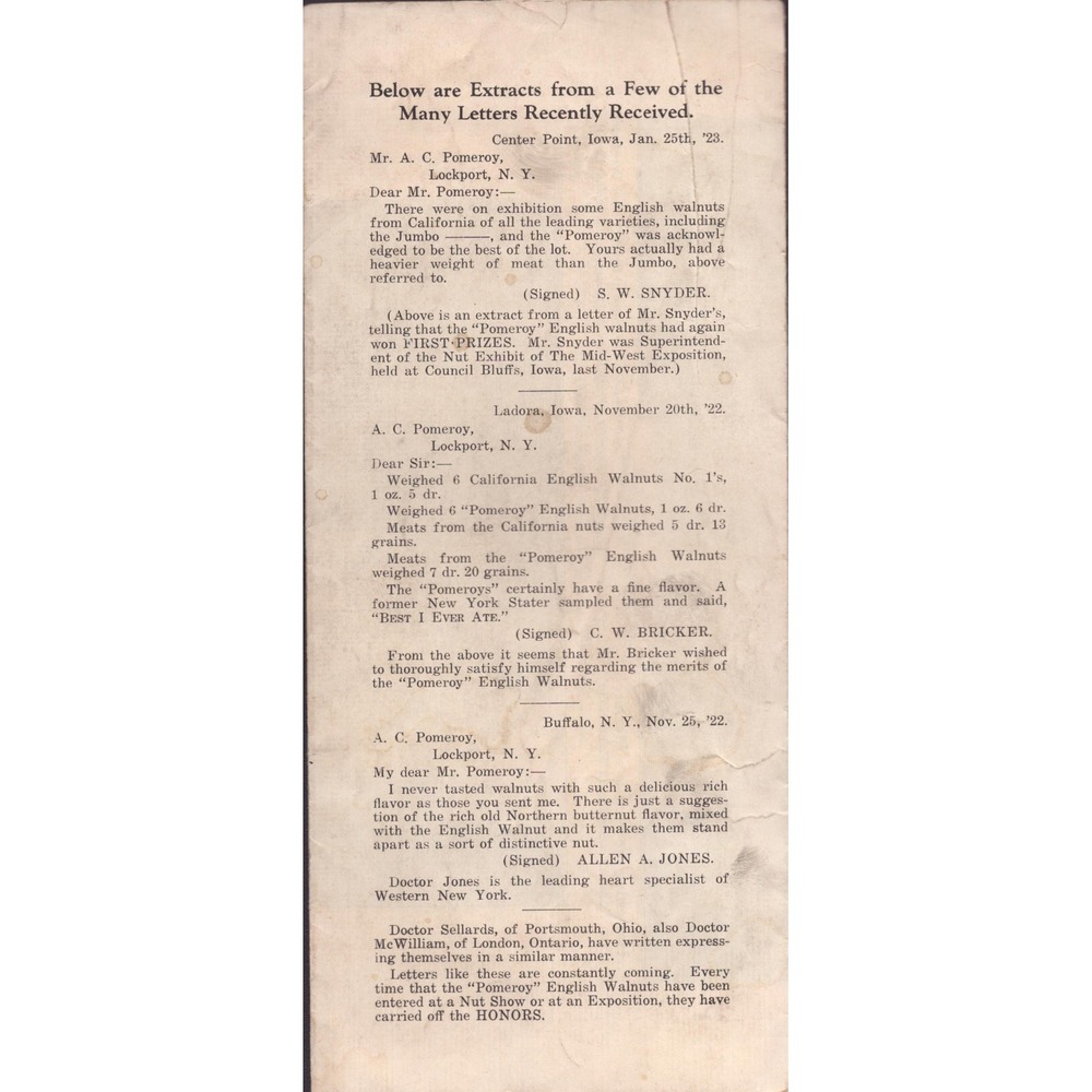 Vintage 1920s Pomeroy English Walnut Farms Lockport NY Tri-Fold Brochure Ad - Picture 2 of 6
